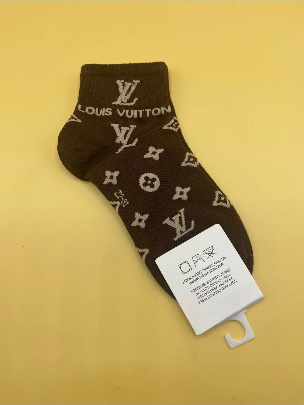 Louis Vuitton Brown Monogram Crew Socks with Beige Logo